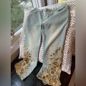 Embellished blue jeans